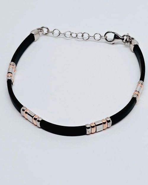 Bracciale uomo argento e caucciù