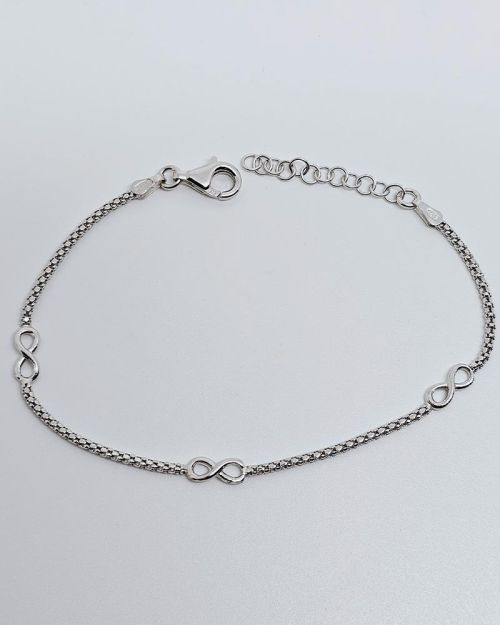 Bracciale donna argento 925% rodiato con simboli infinito