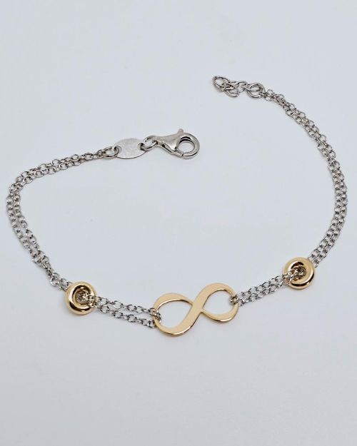 Bracciale donna argento 925% rodiato con simbolo infinito dorato