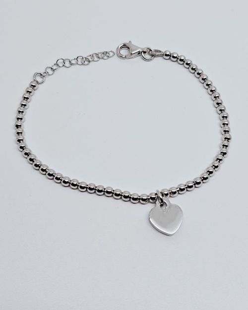 Bracciale donna argento 925% rodiato con sfere e cuore