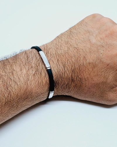 Bracciale uomo argento e caucciù