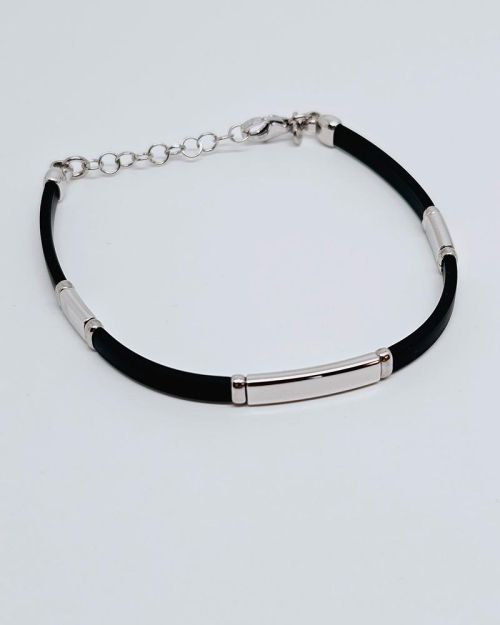 Bracciale uomo argento e caucciù