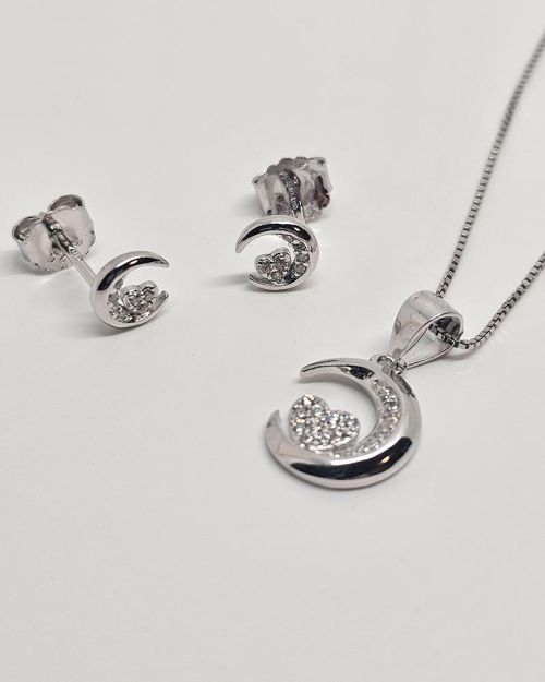 Parure donna mezza luna con cuore in argento 925%