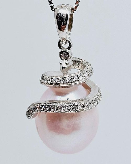 Collana donna argento 925% con perla rosa