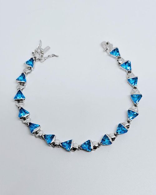 Bracciale in argento 925% con pietre azzurre triangolari