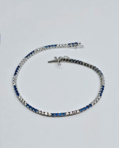 Bracciale tennis 21cm in argento 925% pietre blu e bianche 2,5mm