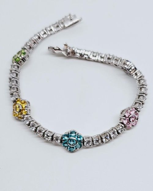 Bracciale tennis in argento 925% con margherite colorate