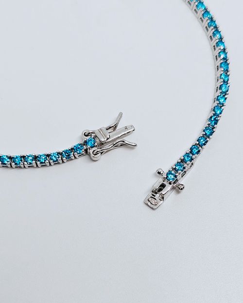 Bracciale tennis 18,5cm in argento 925% pietre azzurre 2,5mm