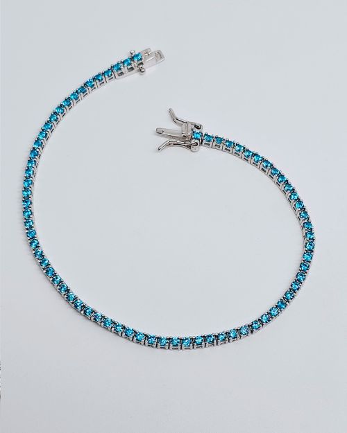 Bracciale tennis 18,5cm in argento 925% pietre azzurre 2,5mm