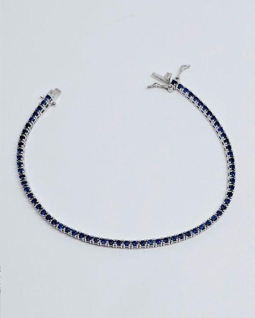 Bracciale tennis 18cm in argento 925% pietre blu 2,5mm