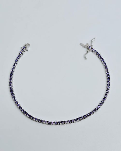 Bracciale tennis 19cm in argento 925% pietre lilla 2,5mm