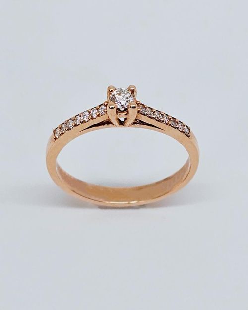 Anello solitario donna in oro rosa 750% con diamante 0.22ct