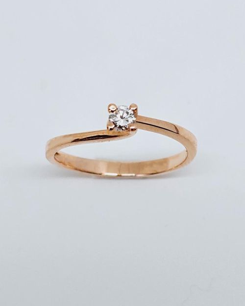 Anello solitario donna in oro rosa 750% con diamante 0.12ct