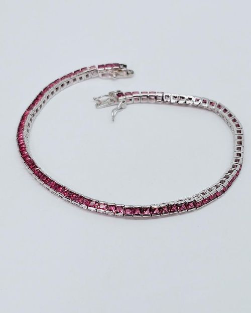 Bracciale tennis 18cm in argento 925% fuxia 2,5mm