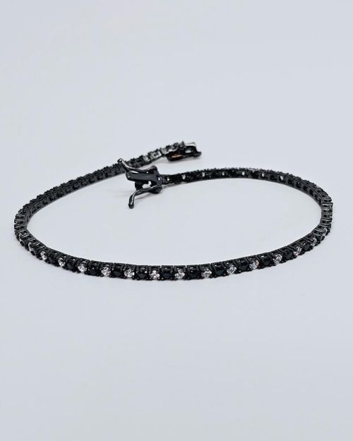 Bracciale tennis 20cm in argento 925% brunito con zirconi neri e bianchi 2,2mm