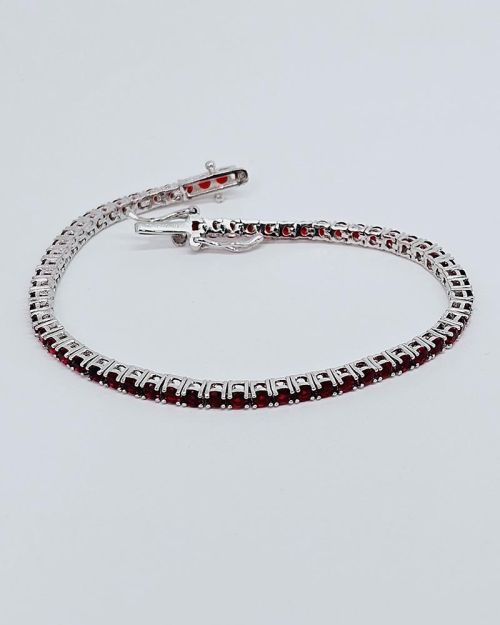 Bracciale tennis 18cm in argento 925% pietre rosse 2,5mm