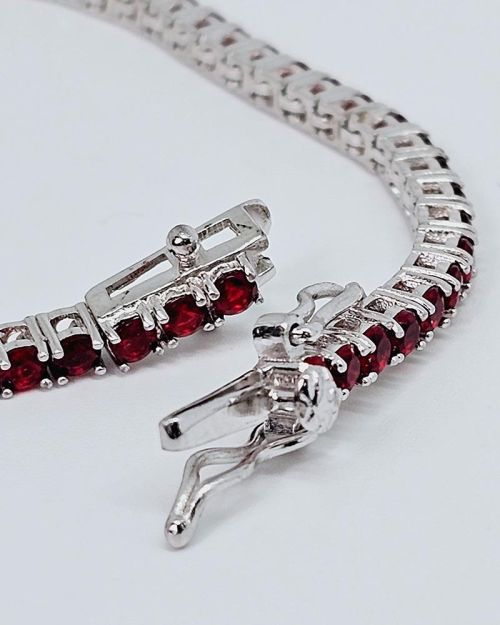 Bracciale tennis 18cm in argento 925% pietre rosse 2,6mm