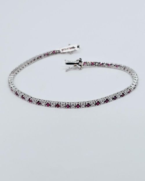 Bracciale tennis 18cm in argento 925% zirconi bianchi-rossi