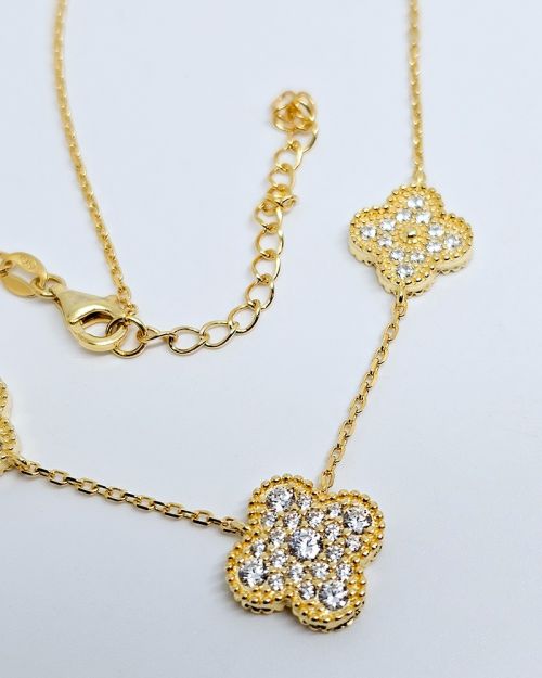 Collana donna argento 925% con 3 quadrifogli e zirconi